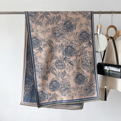 Cashmere Pashmina Scarf – Thick Winter Wrap for Women Vintage Flower Print