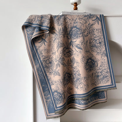 Cashmere Pashmina Scarf – Thick Winter Wrap for Women Vintage Flower Print