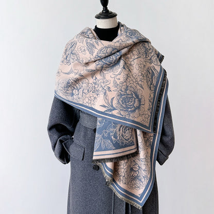 Cashmere Pashmina Scarf – Thick Winter Wrap for Women Vintage Flower Print