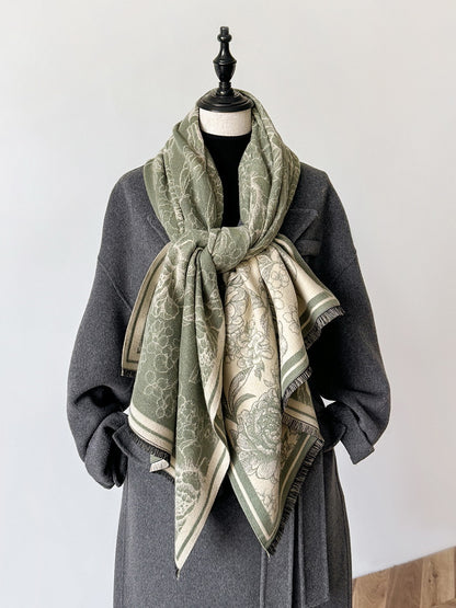 Cashmere Pashmina Scarf – Thick Winter Wrap for Women Vintage Flower Print