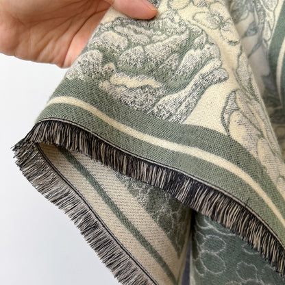 Cashmere Pashmina Scarf – Thick Winter Wrap for Women Vintage Flower Print