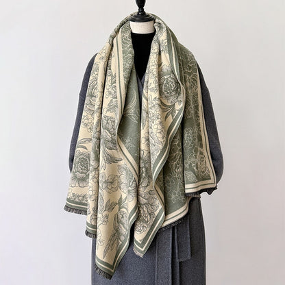 Cashmere Pashmina Scarf – Thick Winter Wrap for Women Vintage Flower Print