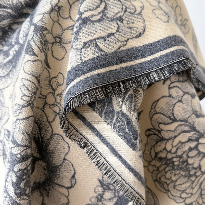 Cashmere Pashmina Scarf – Thick Winter Wrap for Women Vintage Flower Print