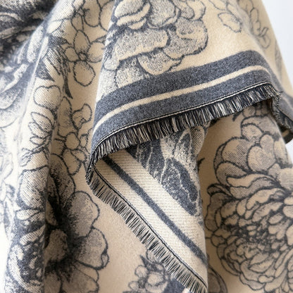 Cashmere Pashmina Scarf – Thick Winter Wrap for Women Vintage Flower Print