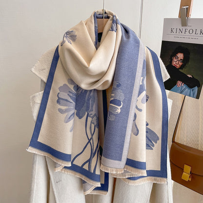 Cashmere Pashmina Scarf – Thick Winter Wrap for Women Floral Long Stem