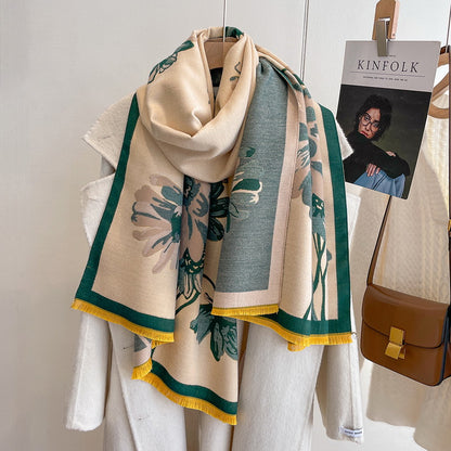 Cashmere Pashmina Scarf – Thick Winter Wrap for Women Floral Long Stem