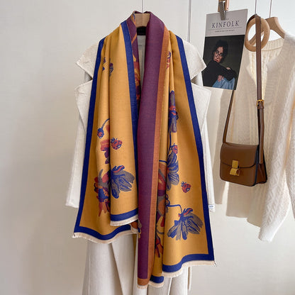Cashmere Pashmina Scarf – Thick Winter Wrap for Women Floral Long Stem