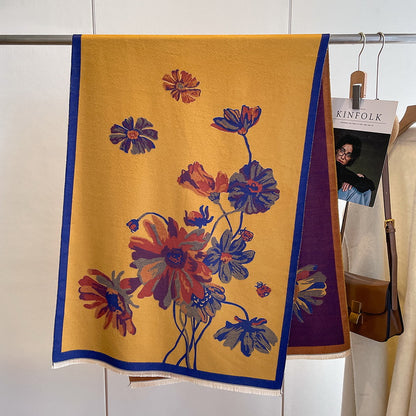 Cashmere Pashmina Scarf – Thick Winter Wrap for Women Floral Long Stem