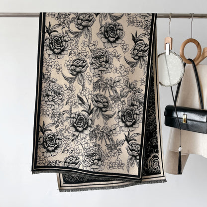 Cashmere Pashmina Scarf – Thick Winter Wrap for Women Vintage Flower Print