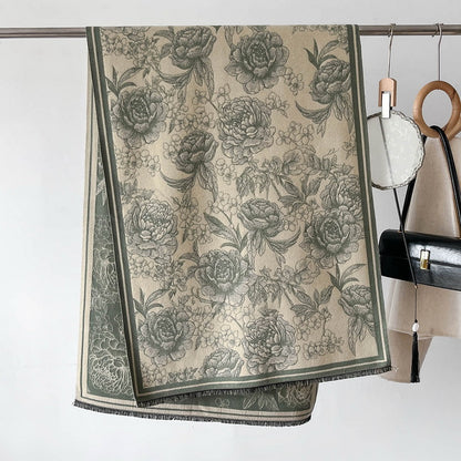 Cashmere Pashmina Scarf – Thick Winter Wrap for Women Vintage Flower Print