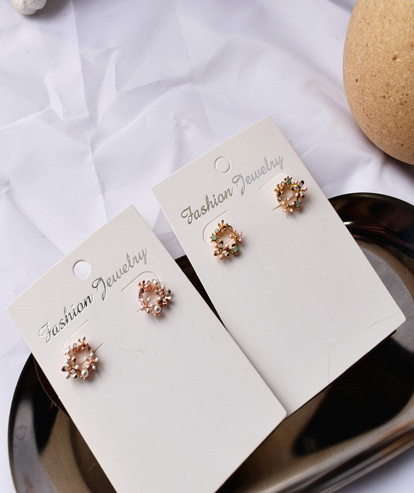 Circle Floral Drop Earring Stud Crystal Flower Hoop Earring Simple Cute