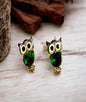 Crystal Owl Stud Earrings Cute Emerald Green