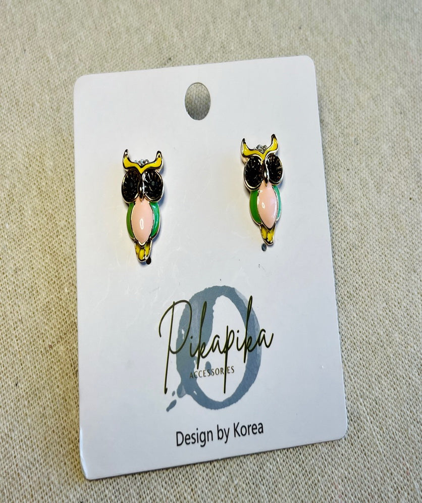 Cute Earrings Stud Owl Colourful