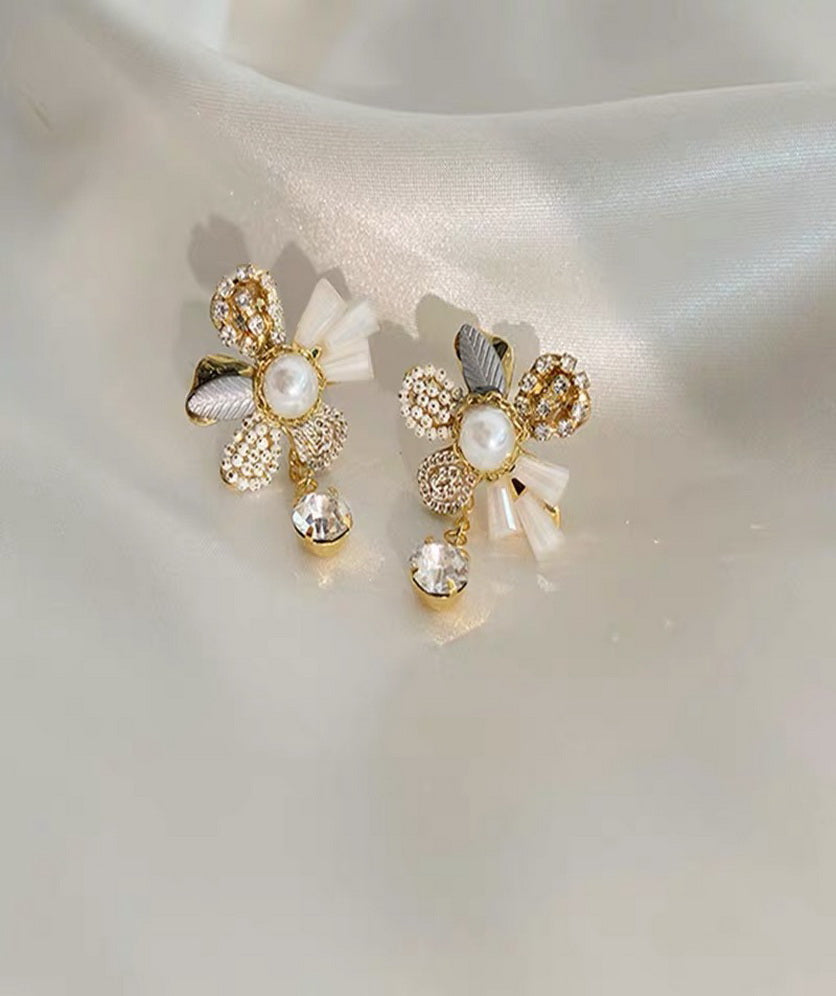 Dangle Drop Earring Flower Stud Rhinestone Pearl Detachable