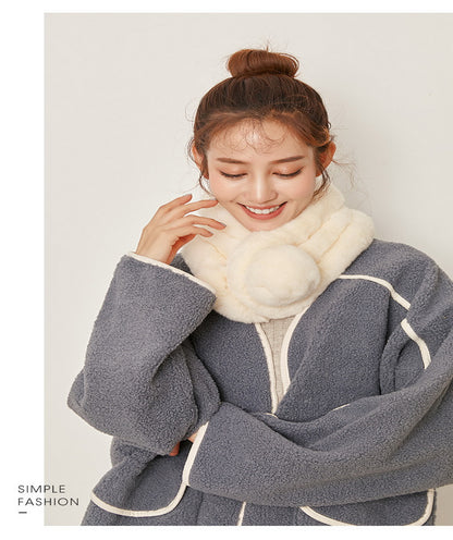 Faux Fur Collar Scarf With Pom Pom Soft Fluffy