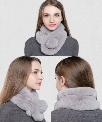 Faux Fur Collar Scarf With Pom Pom Soft Fluffy