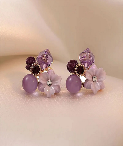 Flower Earrings Stud Vintage Crystal Earring Purple