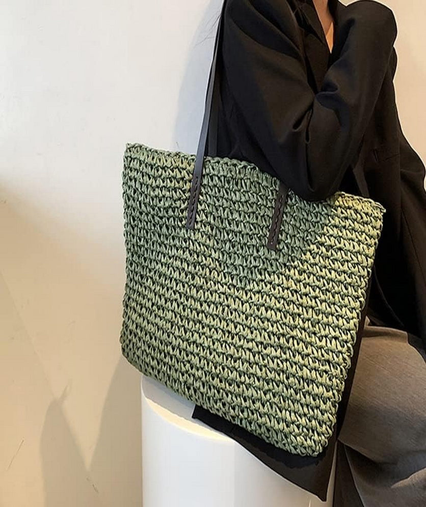 Handwoven Large Handbag Straw Tote Bag Rectangular Shape