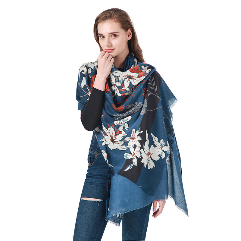 Womens Floral Print Scarf Winter Warm Pashmina Scarf Shawls