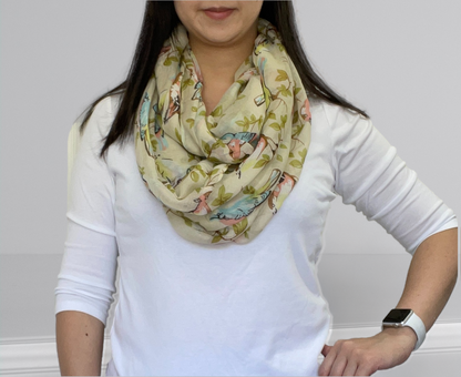 Lightweight Circle Infinity Scarves Sparrow Bird Print Shawl Wrap Scarf For Women