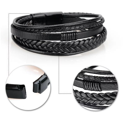 Leather Wrap Bracelet For Men and Women Multi Layer Wristband Multi Strand Unisex Plain Magnetic Closure