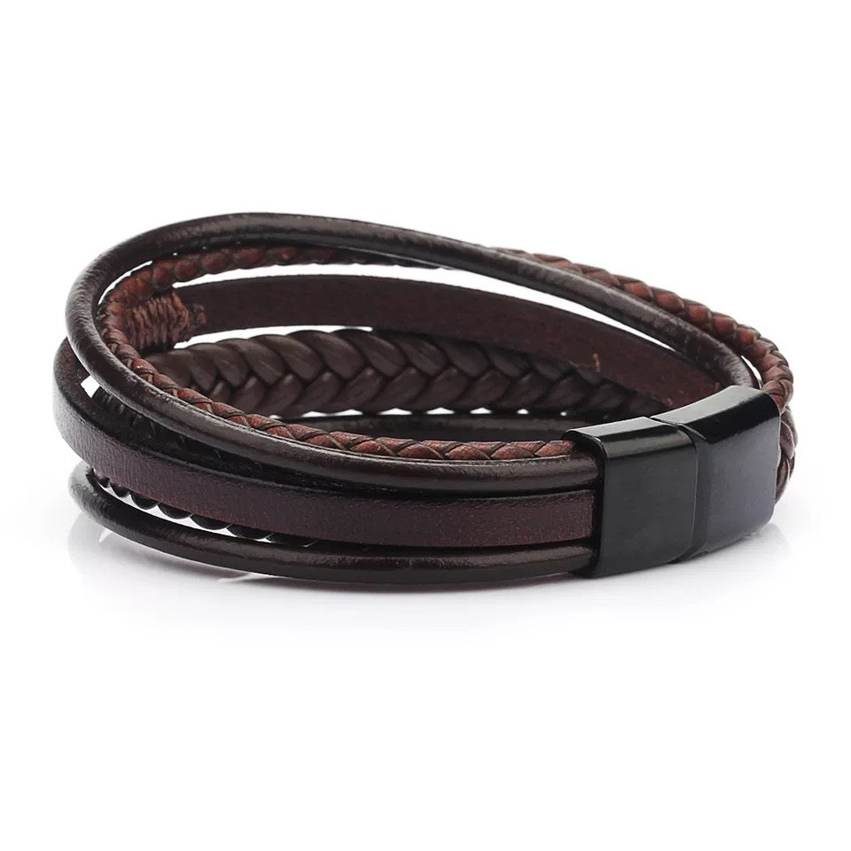 Leather Wrap Bracelet For Men and Women Multi Layer Wristband Multi Strand Unisex Plain Magnetic Closure