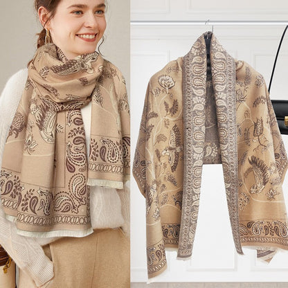 Pashmina Scarf Shawl Wrap Vintage Reversible Bird Paisley Print