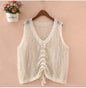 Women Sleeveless Tank Top Crochet Boho Camisole Crop Top Hollow Out Drawstring