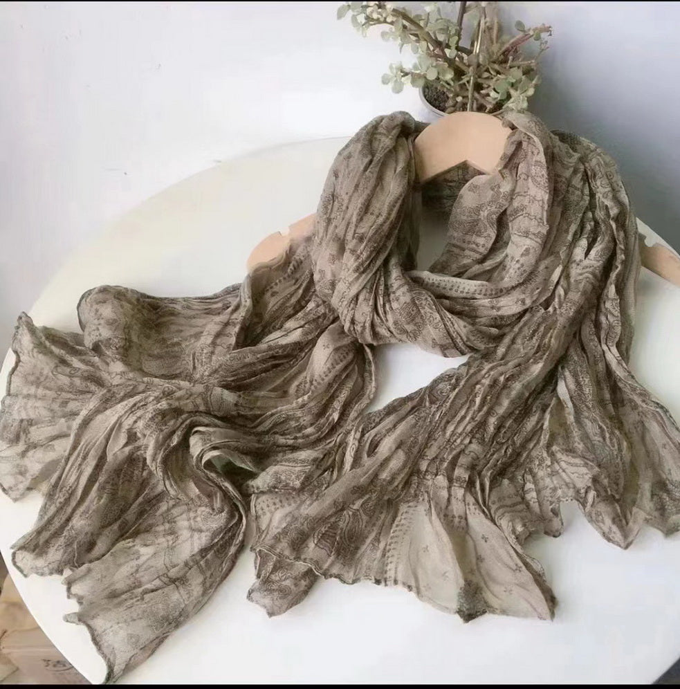 Scarf Long Crinkle Ethnic Boho Pattern