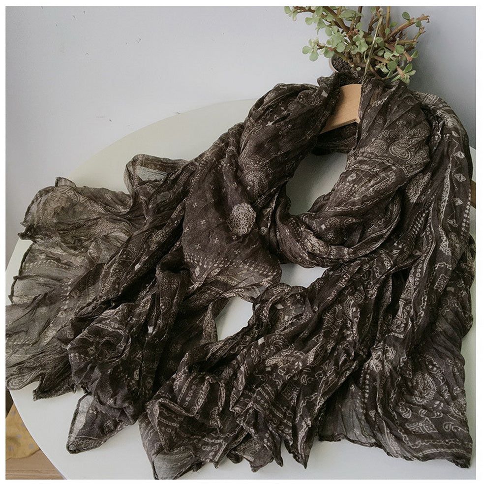 Scarf Long Crinkle Ethnic Boho Pattern