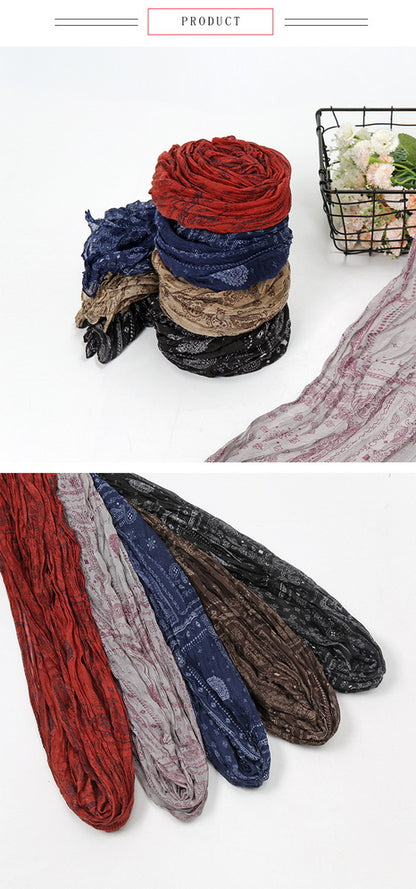 Scarf Long Crinkle Ethnic Boho Pattern