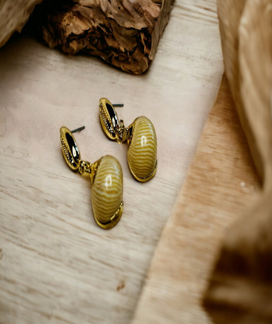 Sea Shell Drop Earrings Conch Gold Plated