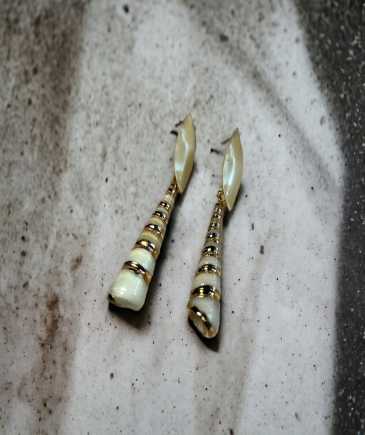 Sea Shell Drop Earrings Long Conch Shell Gold Plated