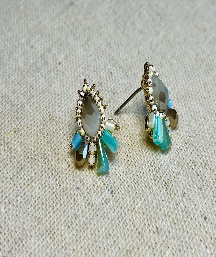 Vintage Earring Stud Teardrop Bohemian Crystal