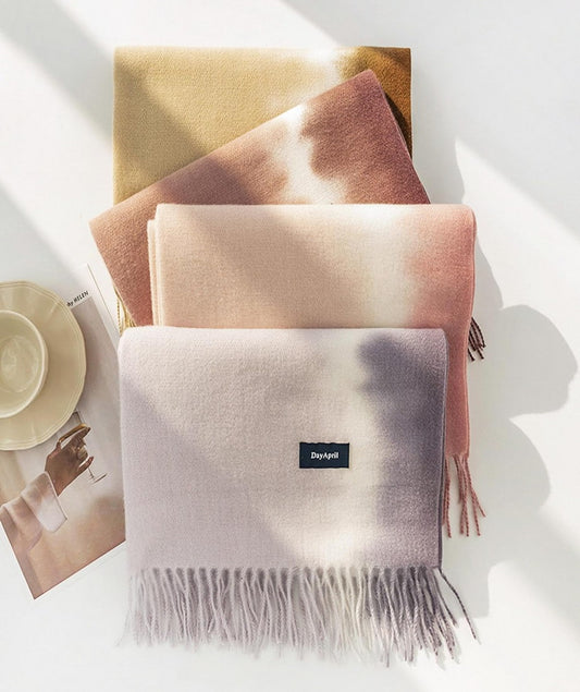 Warm Scarf Soft Gradient Wrap Shawl Cashmere Feel Blanket Scarf Tassel