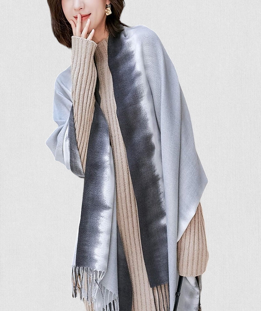 Warm Scarf Soft Gradient Wrap Shawl Cashmere Feel Blanket Scarf Tassel