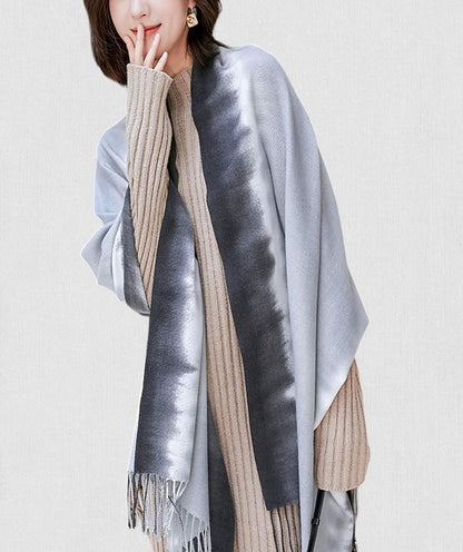 Warm Scarf Soft Gradient Wrap Shawl Cashmere Feel Blanket Scarf Tassel