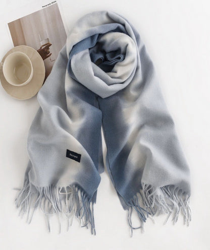 Warm Scarf Soft Gradient Wrap Shawl Cashmere Feel Blanket Scarf Tassel