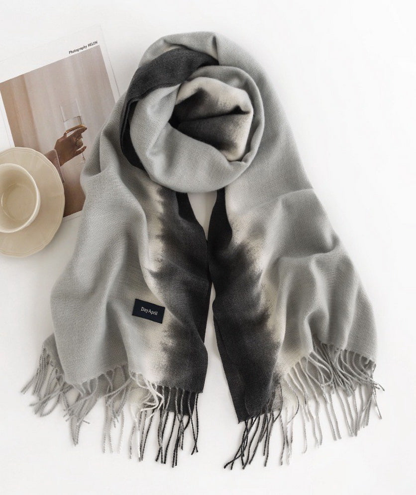 Warm Scarf Soft Gradient Wrap Shawl Cashmere Feel Blanket Scarf Tassel