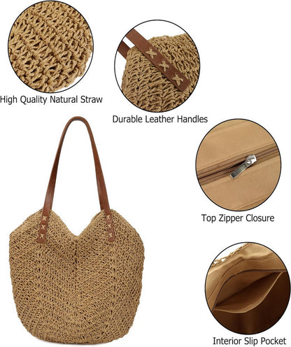 Straw Beach Bags for Women Tote Bag Woven Handbag