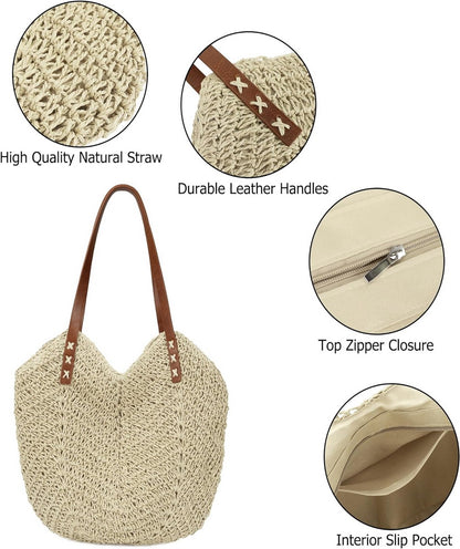 Straw Beach Bags for Women Tote Bag Woven Handbag