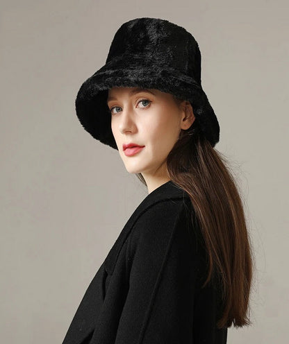 Winter Bucket Hat for Women Faux Fur Furry Hat Fluffy