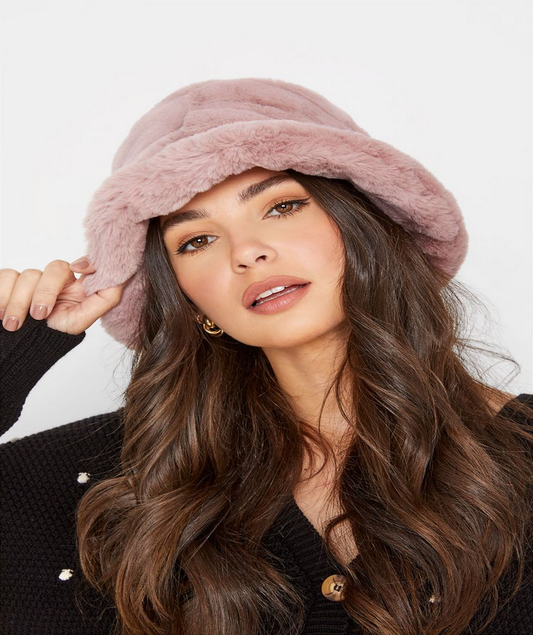 Winter Bucket Hat for Women Faux Fur Furry Hat Fluffy
