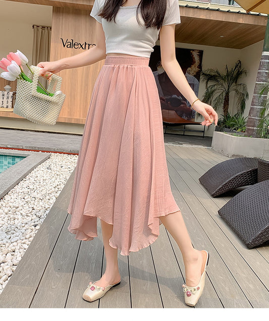 Women Bohemian Cotton Linen Elastic Waist Long Maxi Skirt Plain