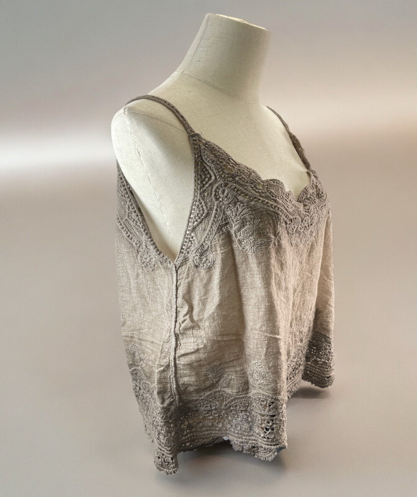 Women Sleeveless Tank Top Crochet Boho Camisole Crop Top Vintage Lace Trim
