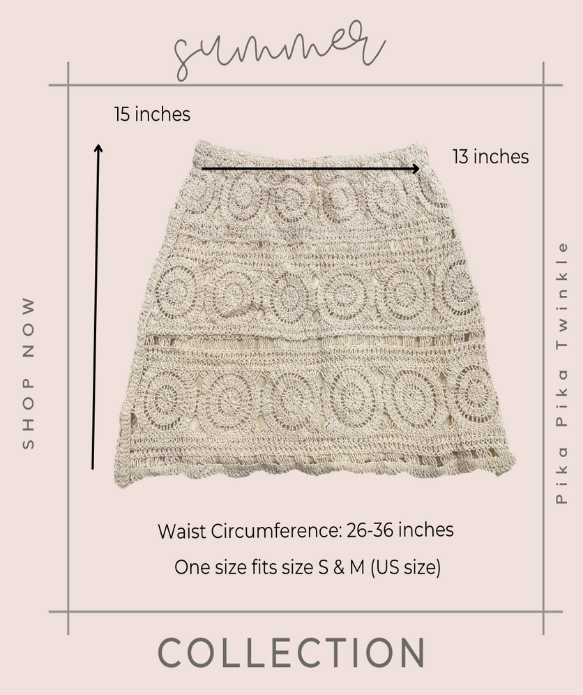 Women Summer Skirt Elastic Waist Lace Crochet