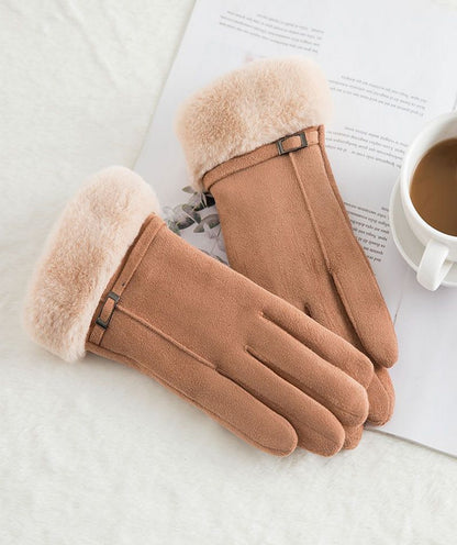 Women Winter Gloves Warm Ladies Touch Screen Gloves Suede Buckle