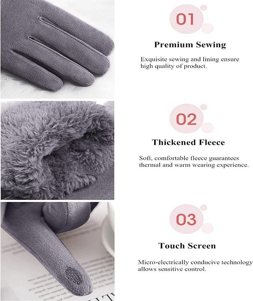 Women Winter Gloves Warm Ladies Touch Screen Gloves Suede Buckle