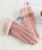 Women Winter Gloves Warm Ladies Touch Screen Gloves Suede Buckle