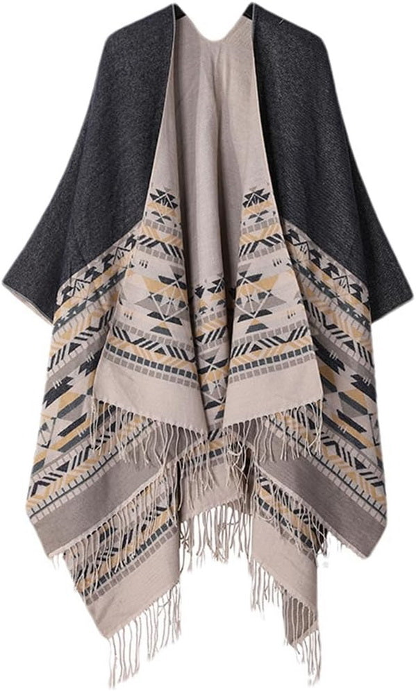 Women's Shawl Wrap Open Front Poncho Cape Boho Cardigan Poncho